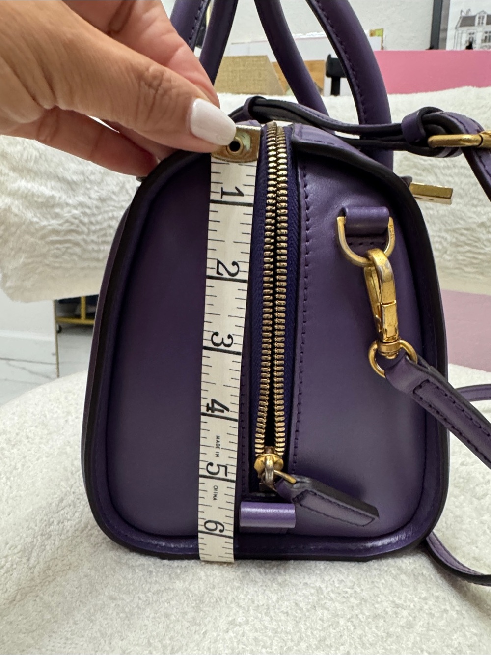 MCM Purple Leather Top-Handle Satchel with Gold Hardware - Picture 13 of 16